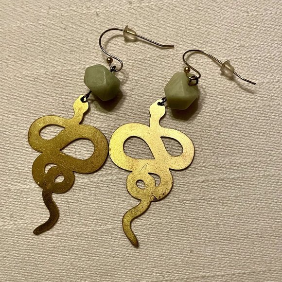 Artisan Jewelry - Artisan Brass Snake Dangly Earrings